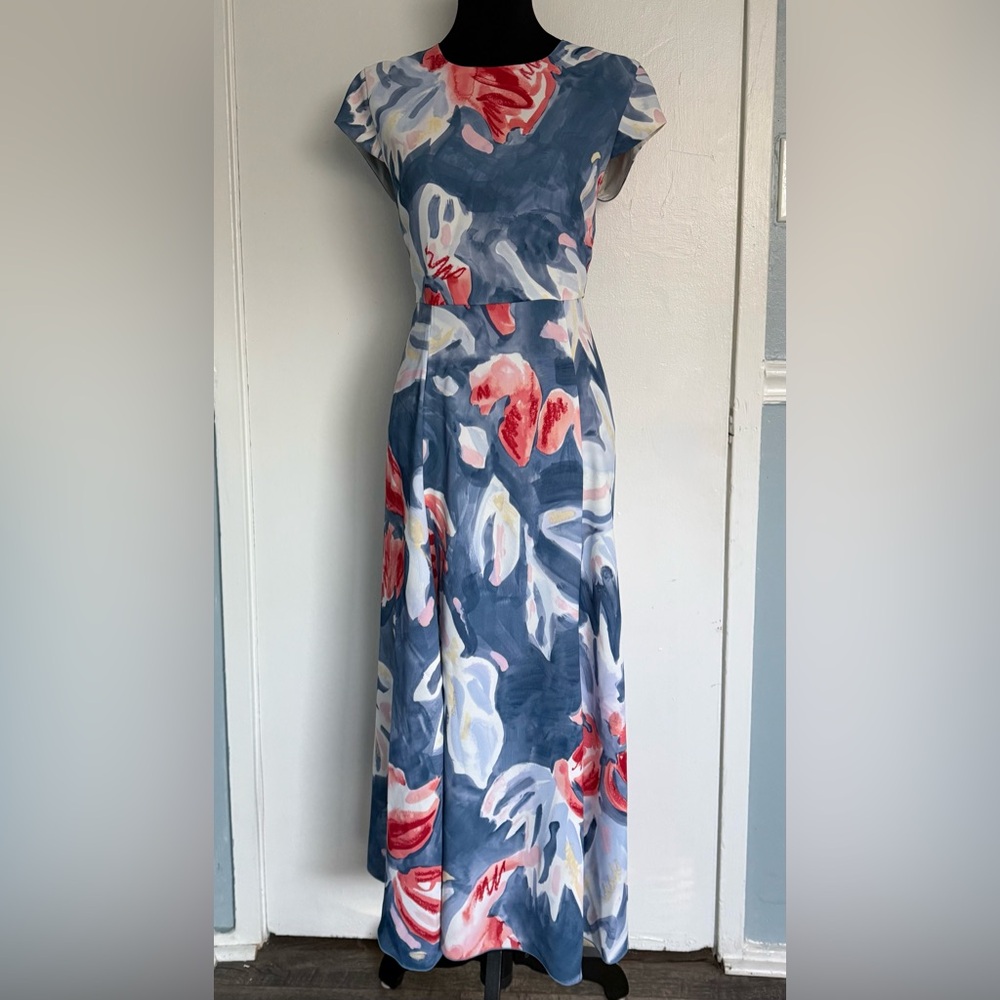 Babaton Blue and Red Floral Midi Dress